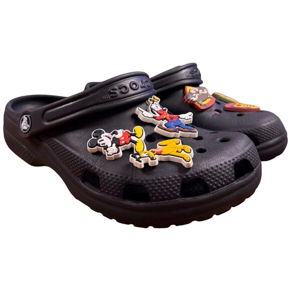 CROCS Size J5 Black Clogs Jibbitz Disney Mickey Goofy Marvel Guardian Galaxy - Picture 2 of 16